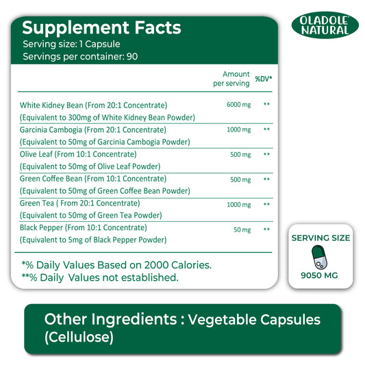 Oladole Natural White Kidney Bean 9050mg - 90 Capsules