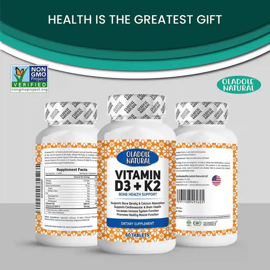 Oladole Natural Vitamin D3 5000 IU + K2 Bone Health Support 60 Softgels