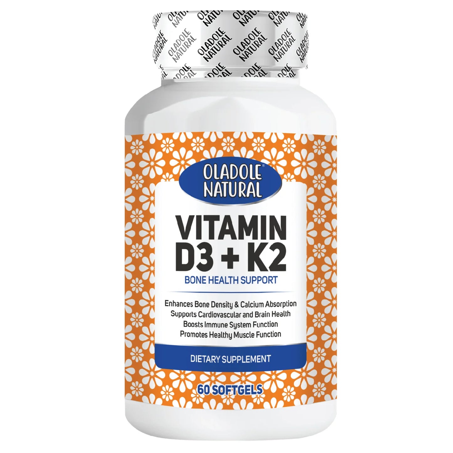Oladole Natural Vitamin D3 5000 IU + K2 Bone Health Support 60 Softgels
