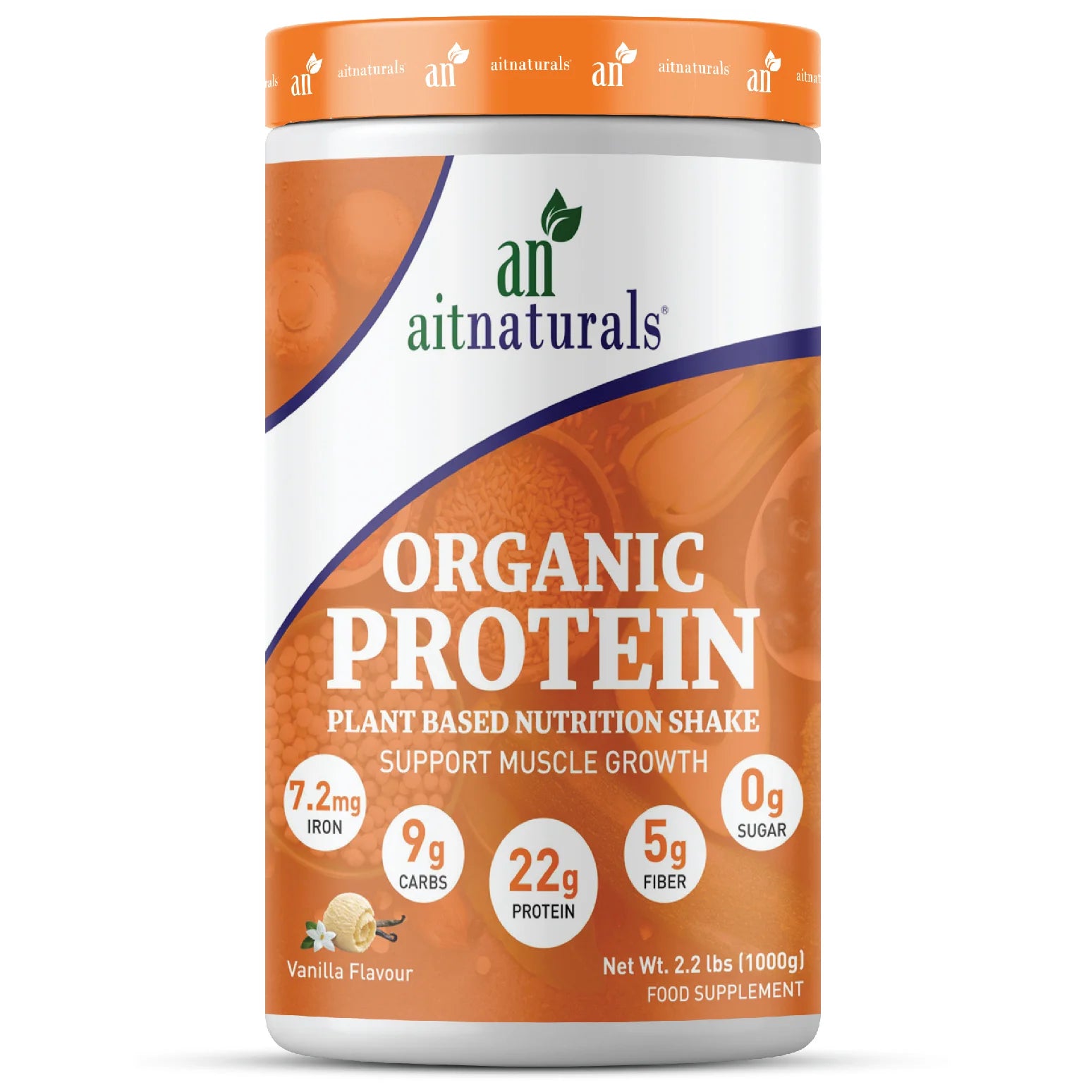 مسحوق بروتين عضوي من Aitnaturals، نباتي، خالي من منتجات الألبان، بنكهة الفانيليا الفرنسية 