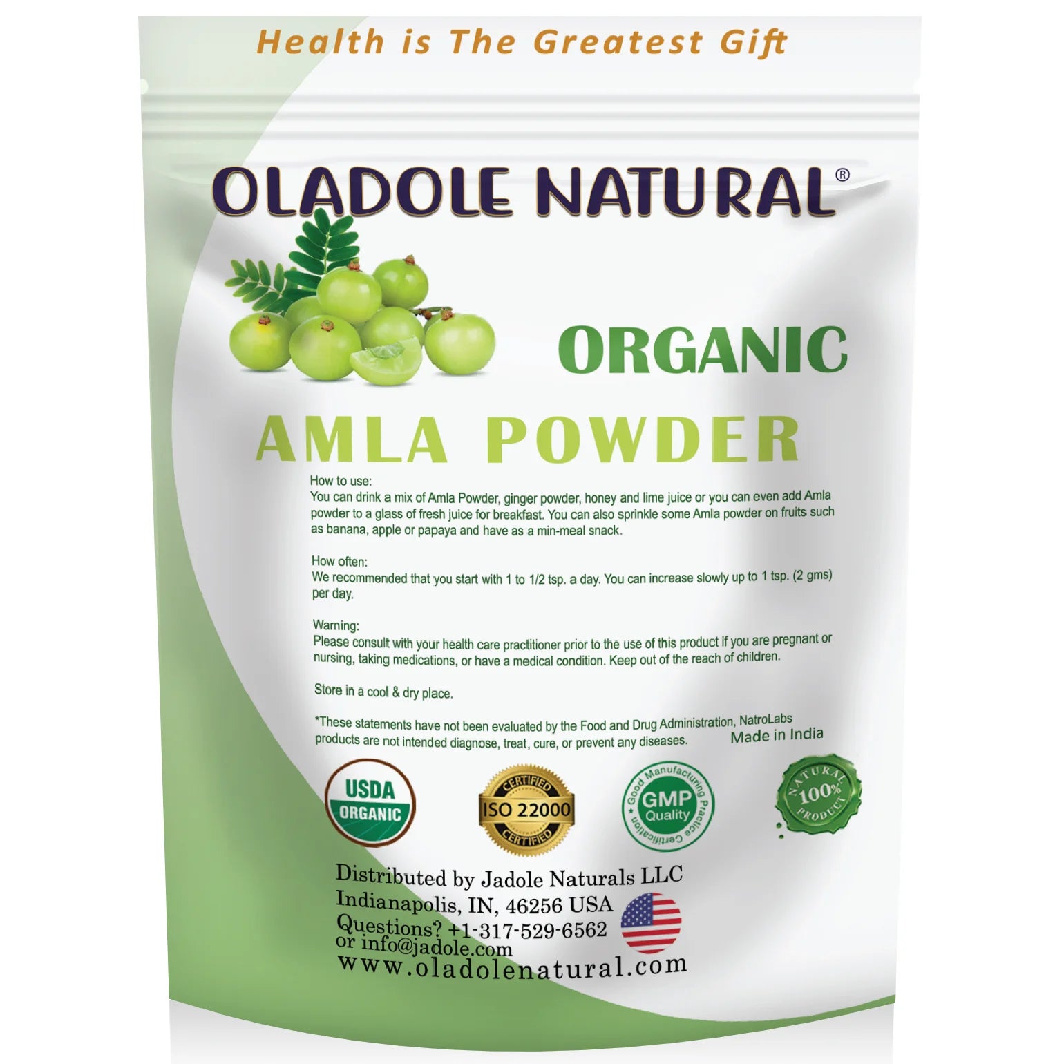 مسحوق أملا العضوي الطبيعي من أولادول، 100 غرام 