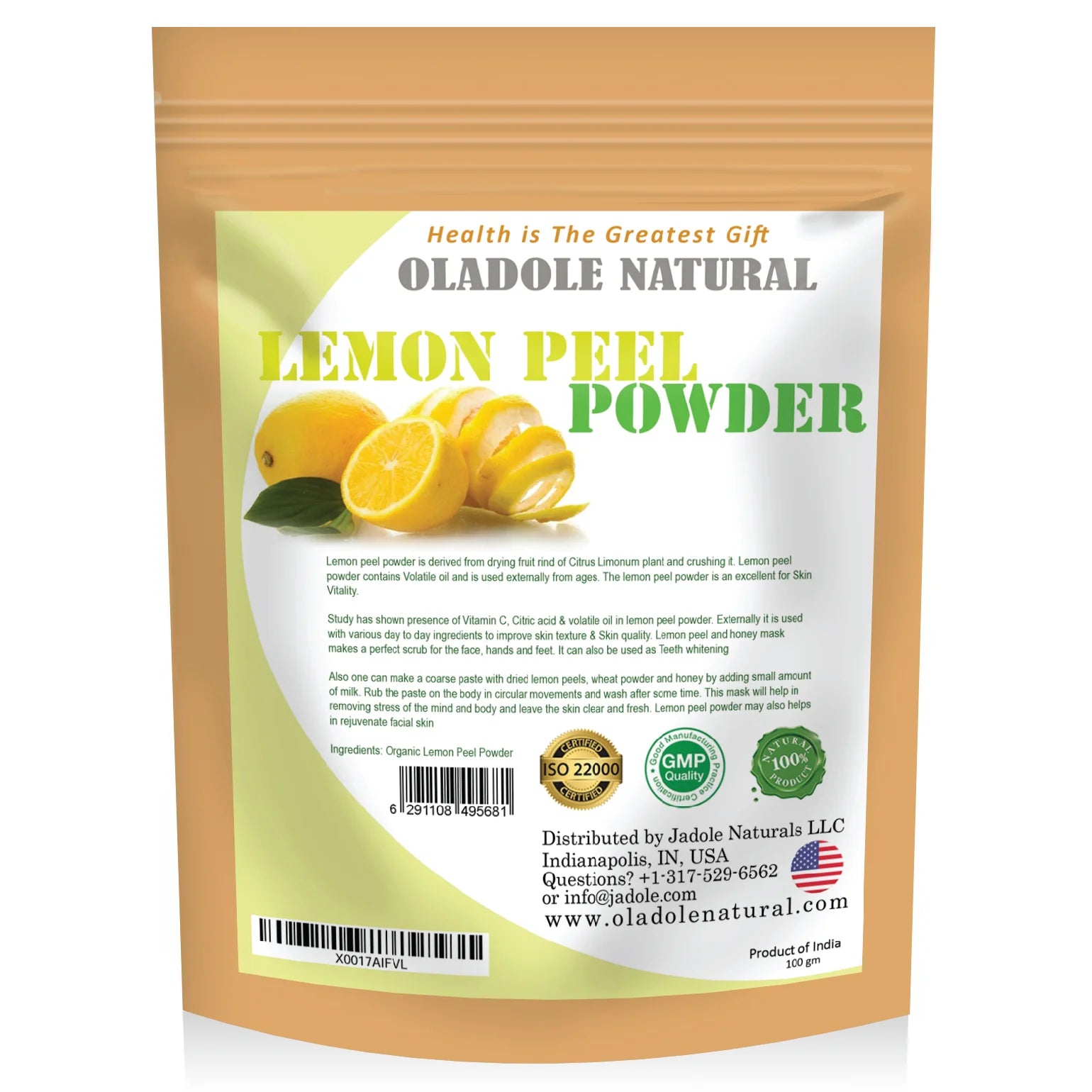 مسحوق قشر الليمون الطبيعي من أولادول، 100 غرام 