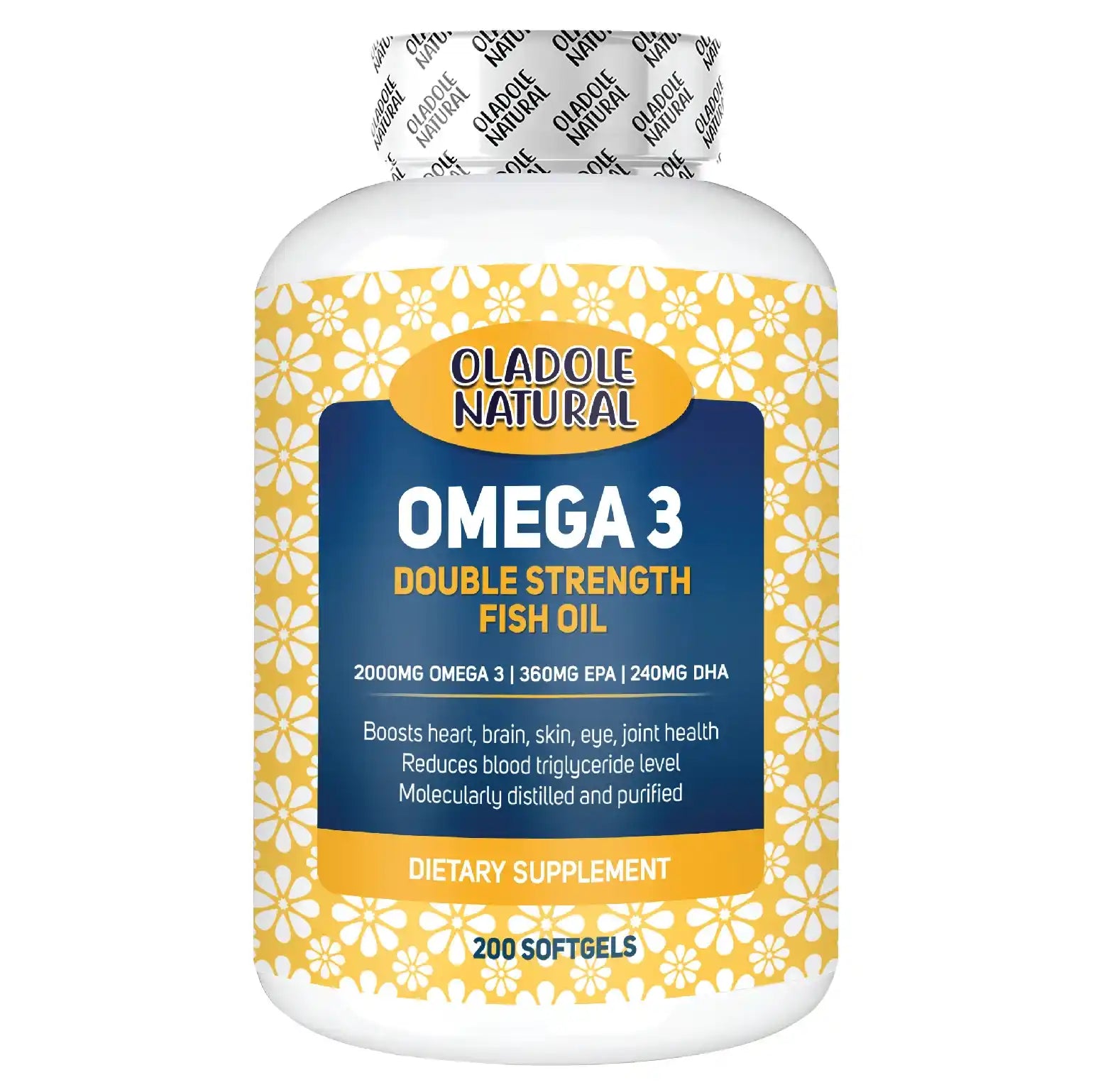 زيت السمك الطبيعي أوميجا 3 من أولادول 2000 ملغ 360 حمض إيكوسابنتينويك 240 حمض الدوكوساهيكسانويك 200 كبسولة هلامية