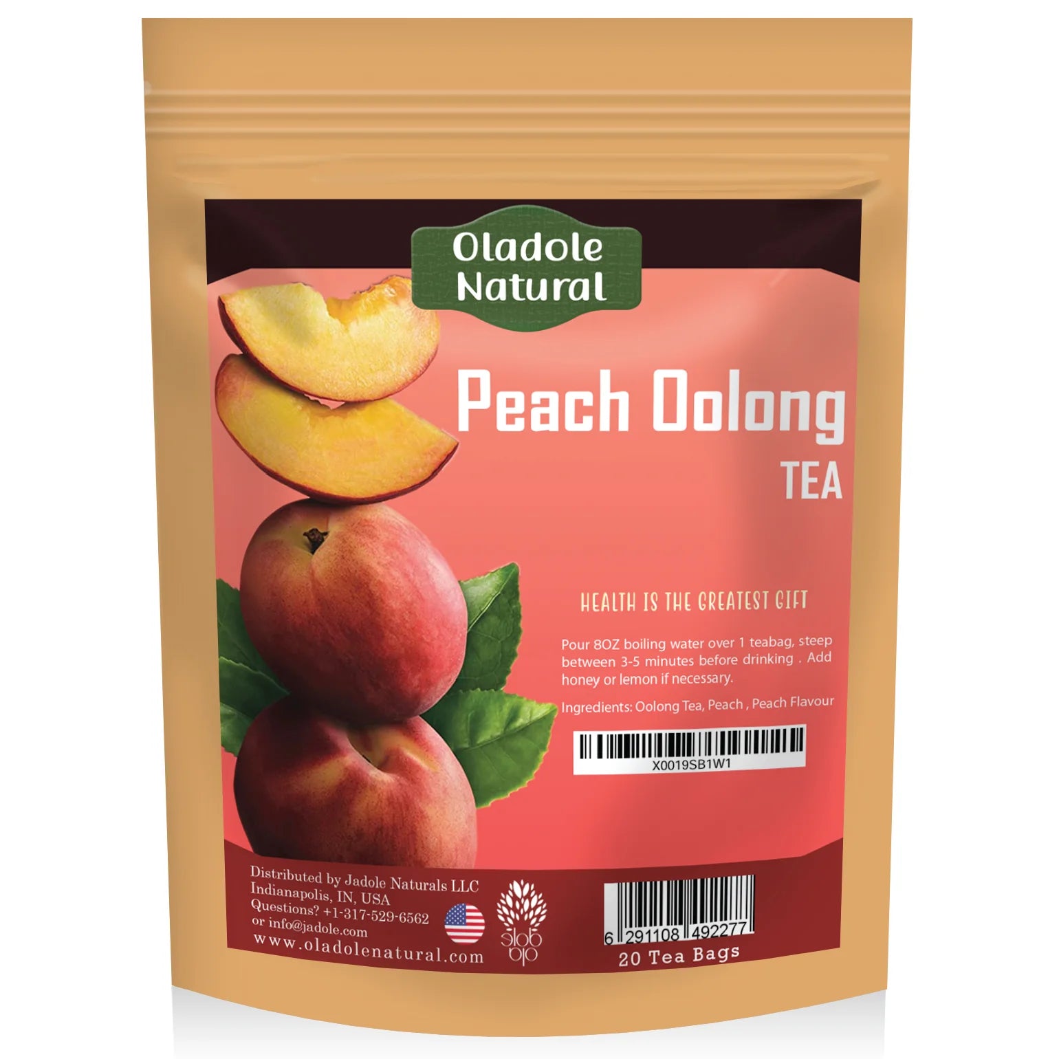 Oladole Natural Peach Oolong Tea - 20 Tea Bags