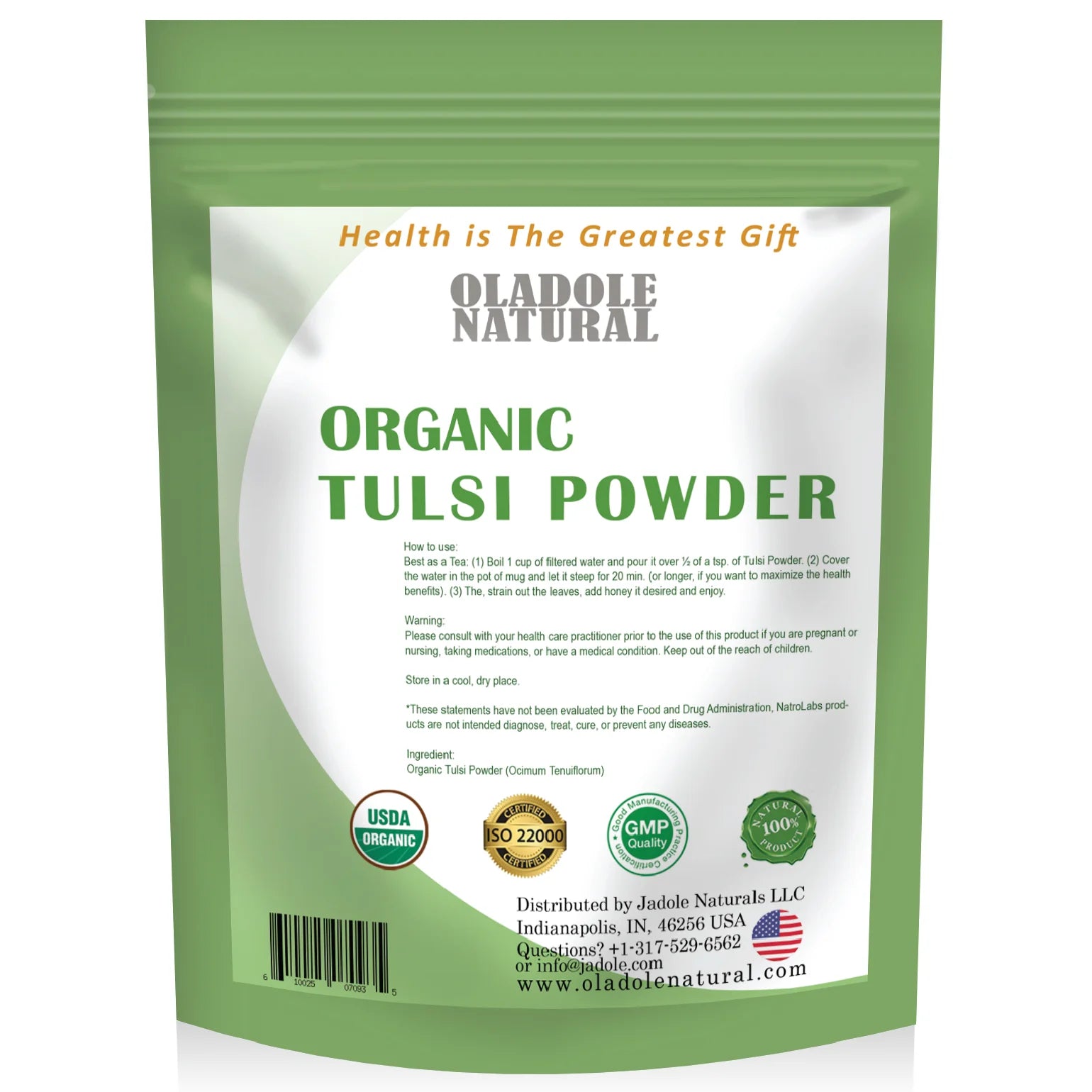 مسحوق تولسي العضوي الطبيعي من أولادول، 100 غرام 